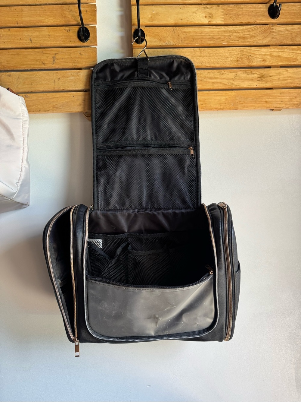 Black Travel Toiletry Bag with Rose Gold Accents - Picture 4 of 11